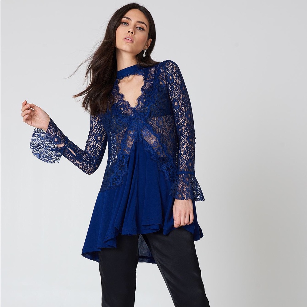 NWOT Free People royal blue Tell Tale Heart tunic
